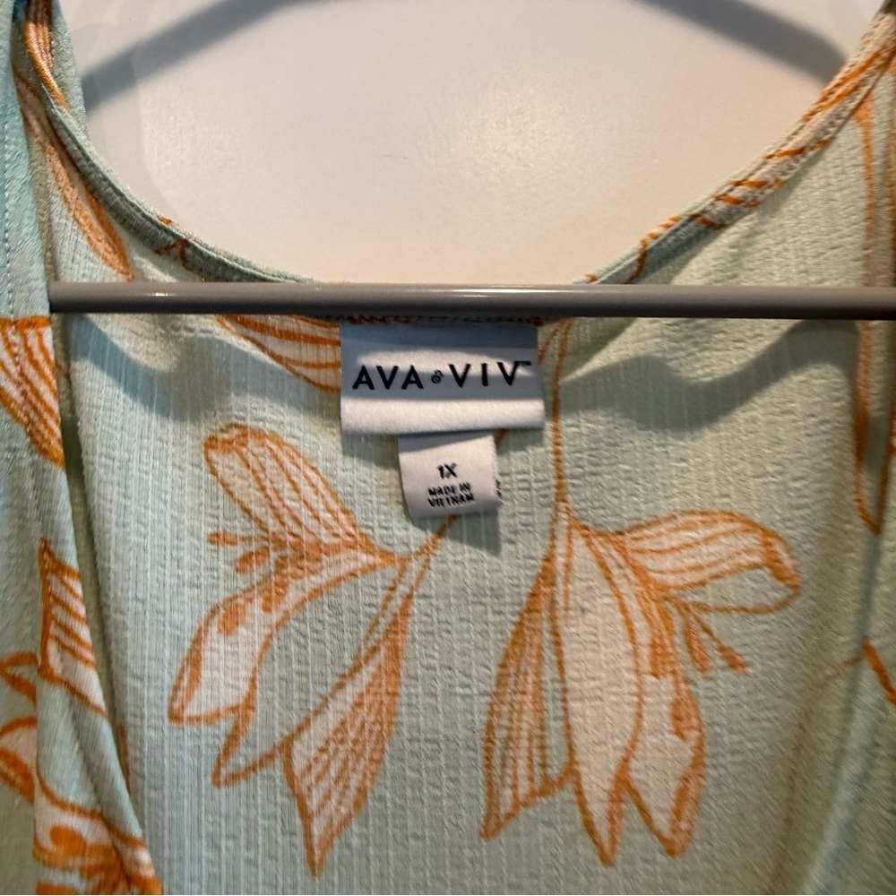 Elegant Floral Midi Dress - Blue and Orange - Picture 4 of 5